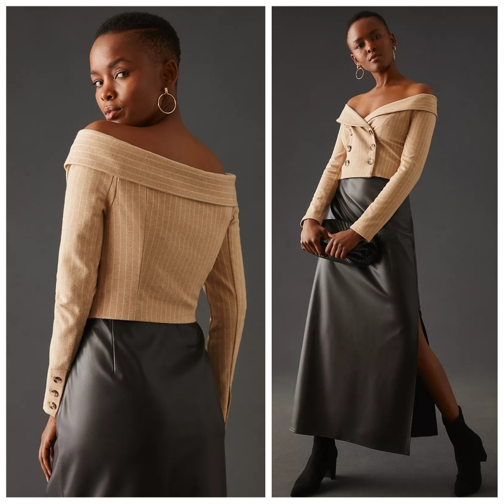By Anthropologie Off-The-Shoulder Blazer Top Size Medium - Picture 3 of 8